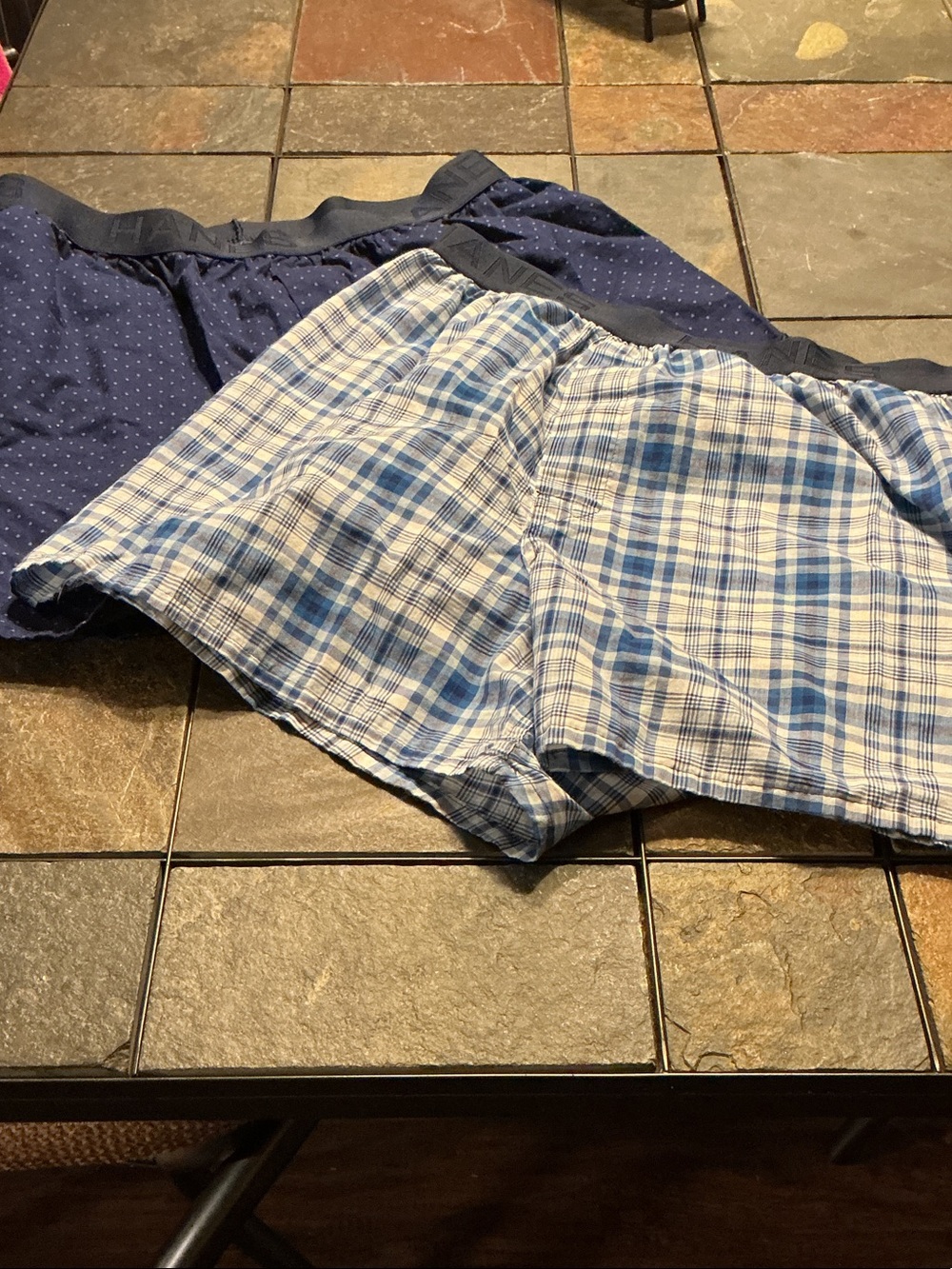 Hanes Men's Blue Plaid and Navy Dot Boxer Shorts - 2 Pack